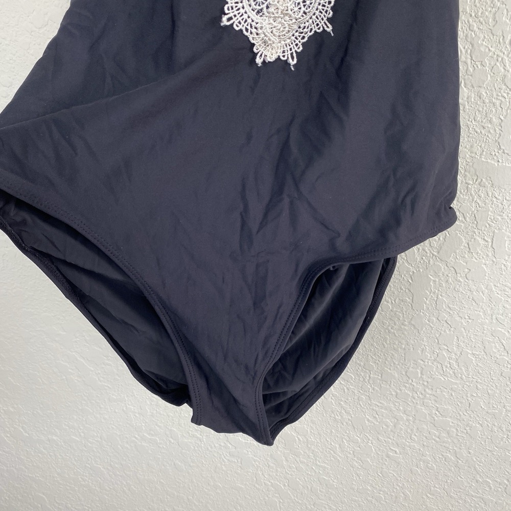 Anthropologie Allihop L Swimsuit One Piece Lace Trim Halter Cottagecore Black - Picture 6 of 10